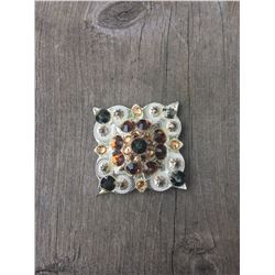 1 AMBER/BLACK SWAROVSKI CRYSTALS/ 1 1/2"   SILVER SQUARE CONCHO**COMES WITH CHICAGO SCREWS