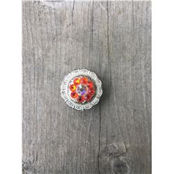 1 ORANGE IRREDESCENT SWAROVSKI CRYSTALS/SMALL  3/4" SILVER ROUND CONCHO**COMES WITH CHICAGO SCREWS