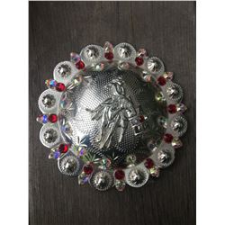 1 RED/ IRREDESCENT SWAROVSKI CRYSTALS/LARGE CONCHO 4  1/4"SILVER ROUND CONCHO**COMES WITH CHICAGO SC