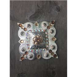 1 AMBER/IRREDESCENT WAROVSKI CRYSTALS/ 3"SILVER SQUARE CONCHO**COMES WITH CHICAGO SCREWS