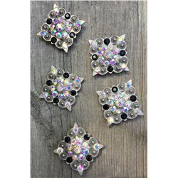 5 ANTIQUE SILVER SQUARE CONCHOS/ BLACK/IRREDESCENT/101/4"*CHICAGO SCREWS INCLUDED