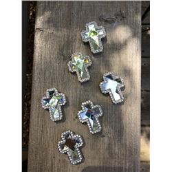 6 SILVER CROSS CONCHOS/ CLEAR T CRYSTALS / 1 1/4"*CHICAGO SCREWS INCLUDED