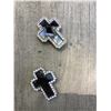 Image 1 : 2 SILVER CROSS CONCHOS/ BLACK CRYSTALS / 1 1/4"*CHICAGO SCREWS INCLUDED