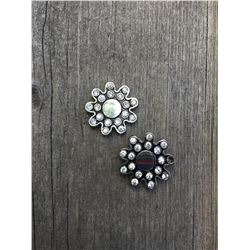 2 SILVER SMALLL FLOWER  CONCHOS/ BLACK CRYSTALS / 3/4""*CHICAGO SCREWS INCLUDED
