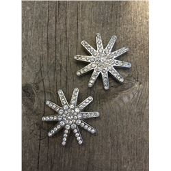 2 SPUR ROWEL  CONCHOS/ CLEAR CRYSTALS / 1 1/2"*CHICAGO SCREWS INCLUDED