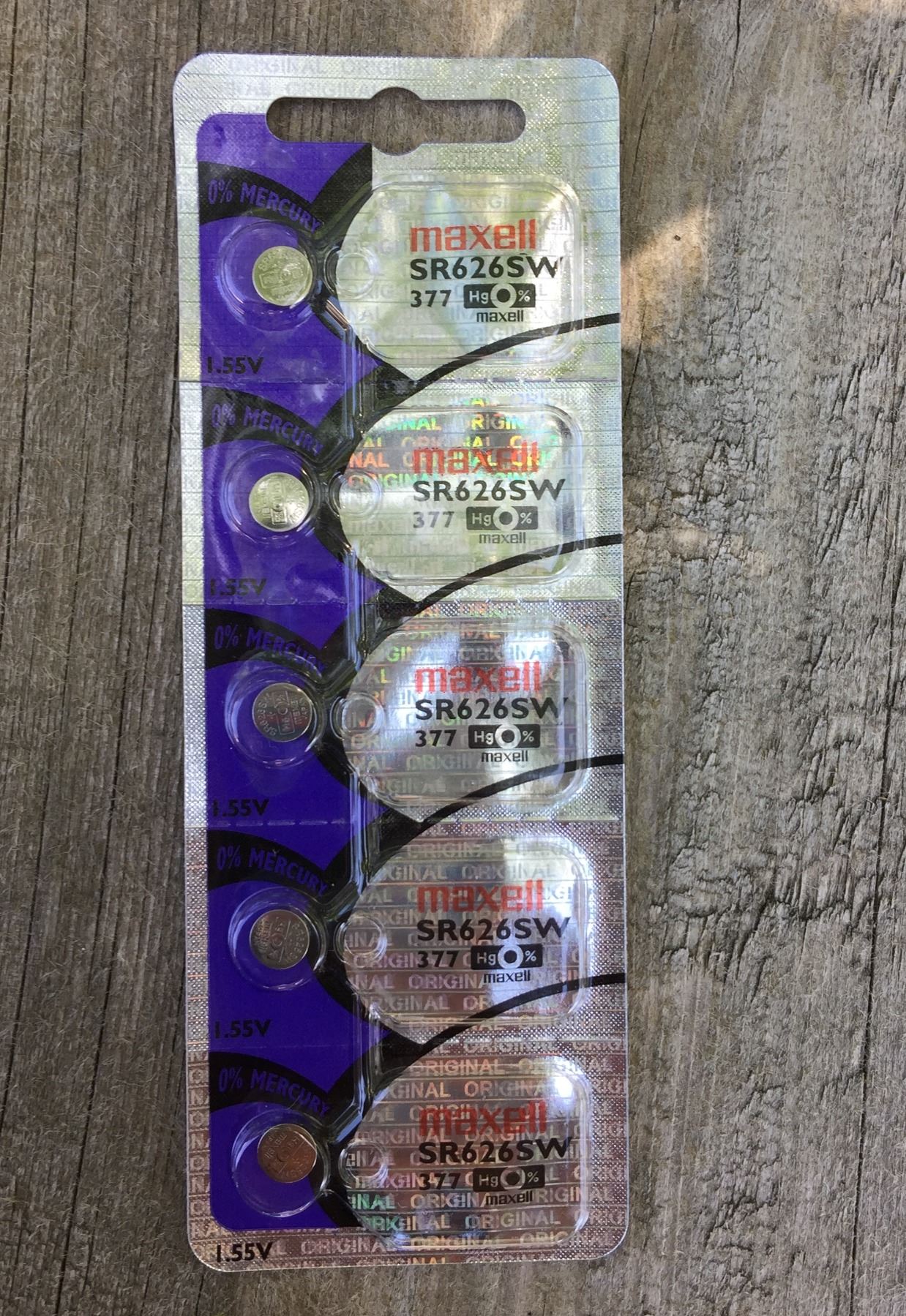 5 PACK MAXELL WATCH BATTERIES/SR626SW 1.55V