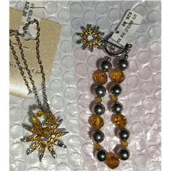 AMBER STONE SPUR ROWEL NECKLACE/AMBER STONESPUR ROWEL/NICKEL FREE