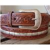 Image 1 : HAND TOOLED BROWN LEATHER BELT EINGRAVED SILVER TRIM/Belt width 1.5"/Removable western style buckle/