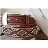 Image 1 : SIZE 40"HAND TOOLED DARK BROWN BELT WITH ENGRAVED SILVER, COPPER AND GOLD /Ingraved silver, copper a