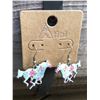 Image 1 : SILVER/LIGHT BLUE FLORAL RUNNING HORSE  DESIGN EARRINGS 3/4"X 1"