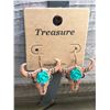 Image 1 : COPPER STEER HEAD WITH TURQUOISE ROSE EARRINGS 1" X 1 1/4"