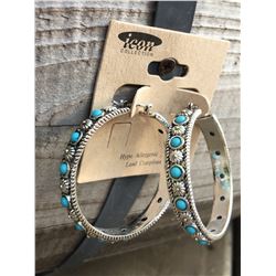 SILVER HOOPS 1 1/2" /TURQUOISE BEAD ACCENTS