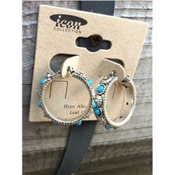 SILVER MINI HOOPS 1 /TURQUOISE BEAD ACCENTS