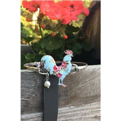 SILVER/LIGHT BLUE FLORAL ROOSTER BRACELET