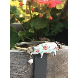 SILVER/LIGHT BLUE FLORAL PIGGY BRACELET