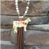 Image 2 : GOLD/CREAM FLORAL STEER  LONG NECKLACE WITH TURQUOISE BEADS AND BROWN FRINGE/STEER EARRINGS