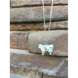 SILVER/ FLORAL COW NECKLACE AND EARRINGS