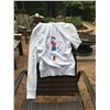 Image 1 : WHITE HOODIE WITH COWGIRL JUSTICE LOGO ON FRONT LEFT CHEST AND ROPING COWGIRL ON BACK /SIZE LARGE