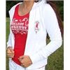 Image 1 : WHITE HOODIE WITH COWGIRL JUSTICE LOGO ON FRONT LEFT CHEST AND ROPING COWGIRL ON BACK /SIZE LARGE