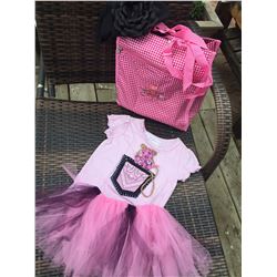 PURPLE SHIRT WITH WESTERN POCKET/ 3t/PINK AND PURPLE TUTU-/BLACK TODDLER FASHION HAT WITH BLACK FLOW