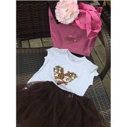 WHITE SHIRT WITH HEART DESIGN ON FRONT/KIDS 7-8/BROWN TUTU/BROWN TODDLER HAT WITH PINK  FLOWER/COWGI