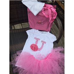 WHITE SHIRT WITH HORSE SHOE  DESIGN ON FRONT/KIDS 7-8/-PINK TUTU-WHITE TODDLER HAT -COWGIRL FINESSE 
