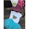 Image 1 : WHITE SHIRT WITH HORSE HEART DESIGN /KIDS 5-6-TURQUOISE TUTU/WHITE TODDLER HAT/COWGIRL FINESSE TOTE 
