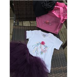 WHITE SHIRT WITH HORSE DESIGN/KIDS XS/ PURPLE  TUTU/WHITE TODDLER FASHION HAT /COWGIRL FINESSE TOTE 