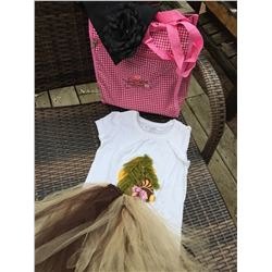 WHITE SHIRT WITH COWBOY  HORSE DESIGN/12-18MOS/ BROWN AND BEIGE TUTU/WHITE TODDLER FASHION HAT /COWG