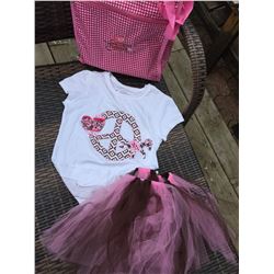 WHITE SHIRT WITH PEACE DESIGN DESIGN/KIDS 7-8/ BROWN AND PINK TUTU /COWGIRL FINESSE TOTE BAG