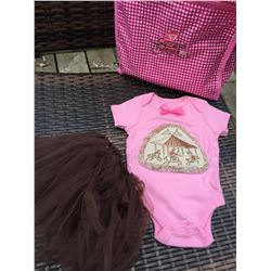 PINK SHIRT WITH CAROUSEL DESIGN/3-6MOS/ BROWN TUTU/COWGIRL FINESSE TOTE BAG