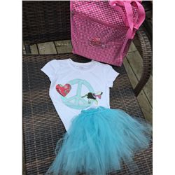 WHITE SHIRT WITH PEACE DESIGN DESIGN/KIDS 5-6/ TURQUOISE TUTU /COWGIRL FINESSE TOTE BAG