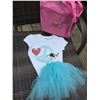 Image 1 : WHITE SHIRT WITH PEACE DESIGN DESIGN/KIDS 5-6/ TURQUOISE TUTU /COWGIRL FINESSE TOTE BAG