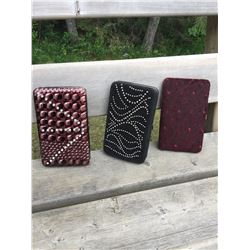 GROUP OF 3 DISCOUNT WALLETS/RED, BLACK(DAMAGED),PURPLE