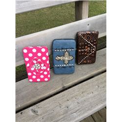 GROUP OF 3 DISCOUNT WALLETS/PINK, BLUE(DAMAGED),BROWN