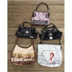 GROUP 5 DISCOUNT PURSES/PINK FLORAL, BLACK GENUINE LEATHER(MISSING GEM), BLACK HAIR ON HIDE(MISSSING