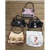 Image 1 : GROUP 5 DISCOUNT PURSES/PINK FLORAL, BLACK GENUINE LEATHER(MISSING GEM), BLACK HAIR ON HIDE(MISSSING