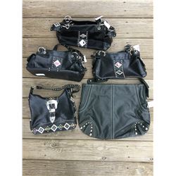 GROUP 5 DISCOUNT PURSES/BLACK LEATHER WITH BUCKLE(MISSING GEM), BLACK GENUINE LEATHER(MISSING GEM), 