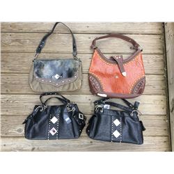 GROUP 4 DISCOUNT PURSES/BROW(MISSING BUCKLE) CROC(HAS WEAR ON BOTTOM),2 BLACK LEATHER(MISSING GEM)