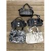 Image 1 : GROUP 4 DISCOUNT PURSES/ZEBRA DIAPER BAG,SILVER(HAS MARKS ON IT),2 BLACK LEATHER(MISSING GEM) , BLAC