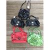Image 1 : GROUP 5 DISCOUNT PURSES/GREEN FLOWER, BLACK FLOWER, RED STUDDED,2 BLACK LEATHER(MISSING GEMS)