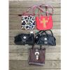 Image 1 : GROUP 5 DISCOUNT PURSES/BROWN BUCKLE(DAMGED),RED CROSS,GIRAFFE PRINT MESSENGER, 2 BLACK LEATHER (MIS
