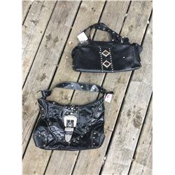 GROUP 2 DISCOUNT PURSES/BLACK WITH BUCKLE,BLACK LEATHER (MISSING GEMS)