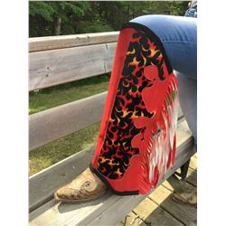 BARREL RACING SHIN GUARDS/RED FLAMES WITH FRINGE