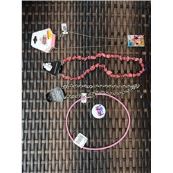 DISCOUNT JEWELER LOT OF 4/PINK ROPE NECKLACE, COWGIRL DOMINO NECKLACE, SILVER CHAIN, PINK STONE, NEC