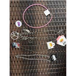 DISCOUNT JEWELER LOT OF 4/PINK ROPE NECKLACE, COWGIRL DOMINO NECKLACE, SILVER CHAIN,SILVER PEACE NEC