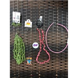 DISCOUNT JEWELER LOT OF 4/PINK ROPE NECKLACE, COWGIRL DOMINO NECKLACE,GREEN NECKLACE SET, PINK STONE