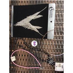 DISCOUNT JEWELER LOT OF 4/SILVER NECKLACE, COWGIRL DOMINO NECKLACE,SILVER BLING NECKLACE AND EARRING