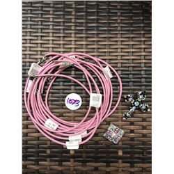 DISCOUNT JEWELER LOT OF 4/10 PINK ROPE NECKLACE,COWGIRL PENDANT, CROSS PENDANT