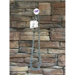 LONG SILVER BEADED NECKLACE AND EARRINGS